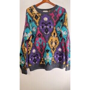 Vtg 90's Mohair Blend Chunky Knit Nordic Sweater Women's L Fisherman Outdoor Y2K